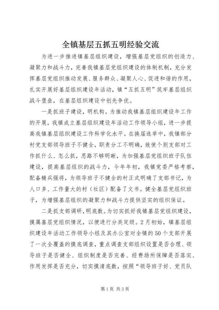 全镇基层五抓五明经验交流.docx