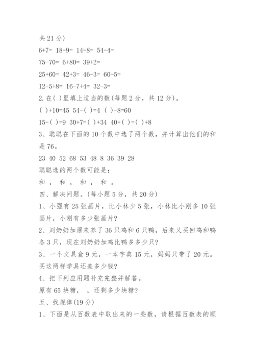 小学一年级下册数学竞赛试题.docx