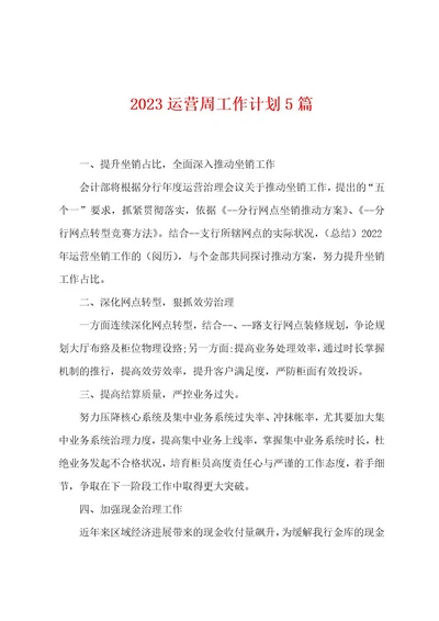 2023年运营周工作计划5篇