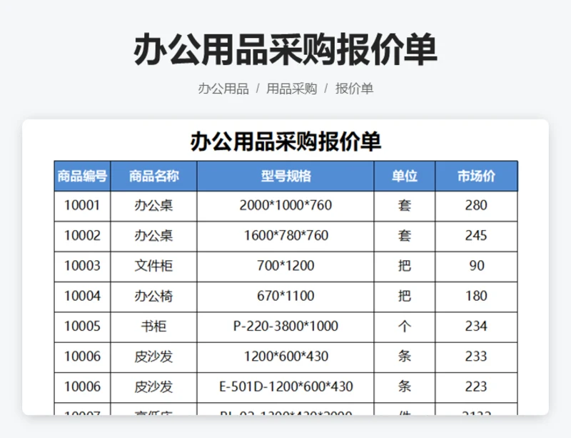 办公用品采购报价单