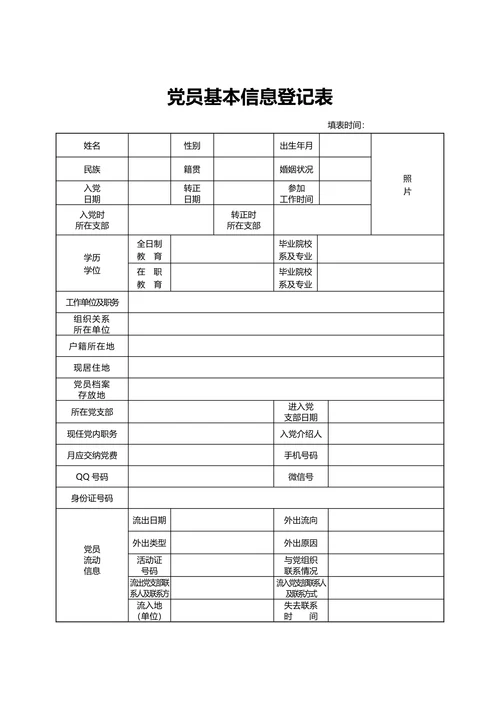党员基本信息登记表