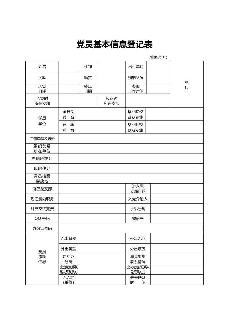 党员基本信息登记表