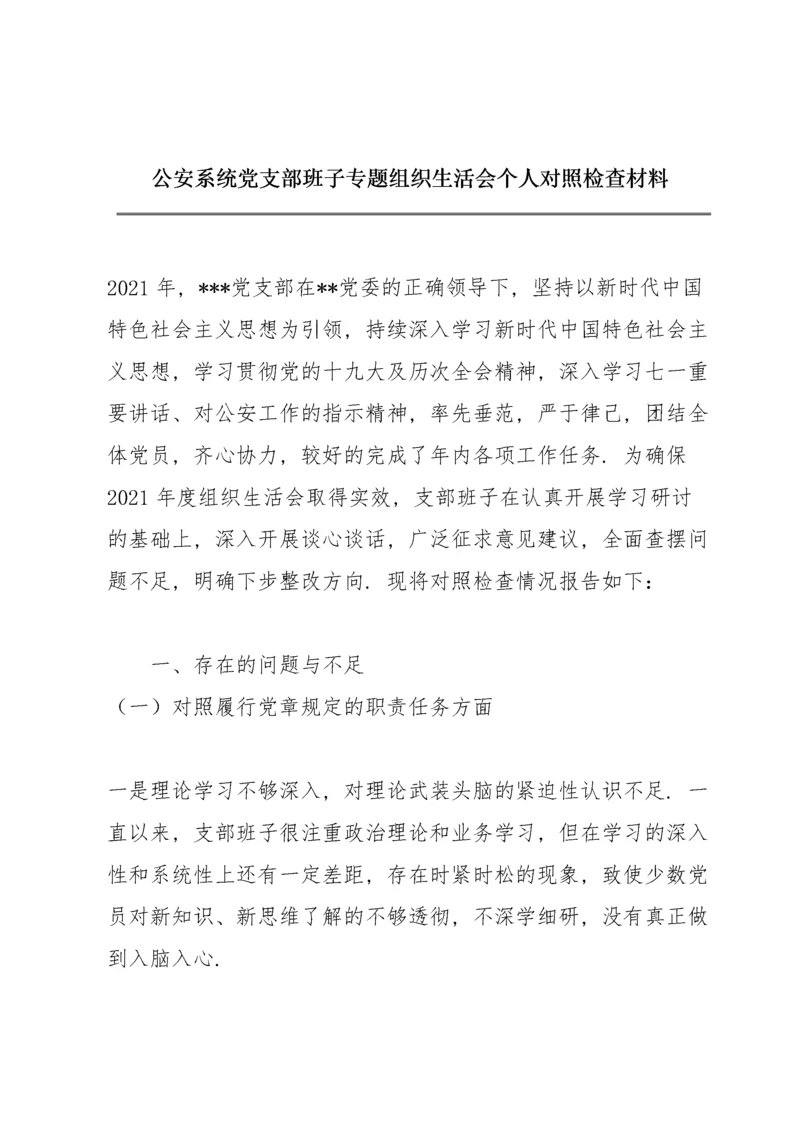 公安系统党支部班子专题组织生活会个人对照检查材料.docx