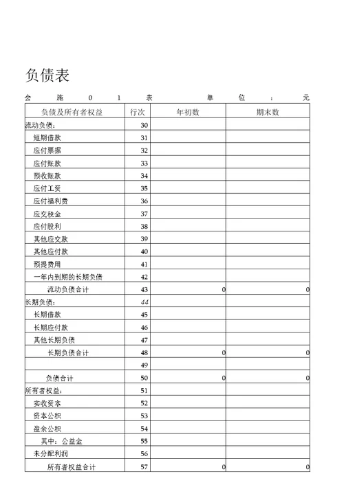 Excel资产负债表利润表(空白 带公式)需要部分格式需