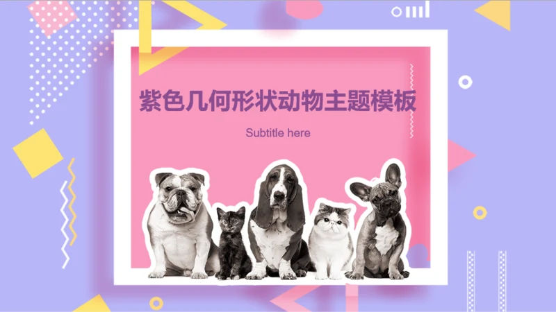 紫色创意几何风宠物动物通用主题PPT模板下载