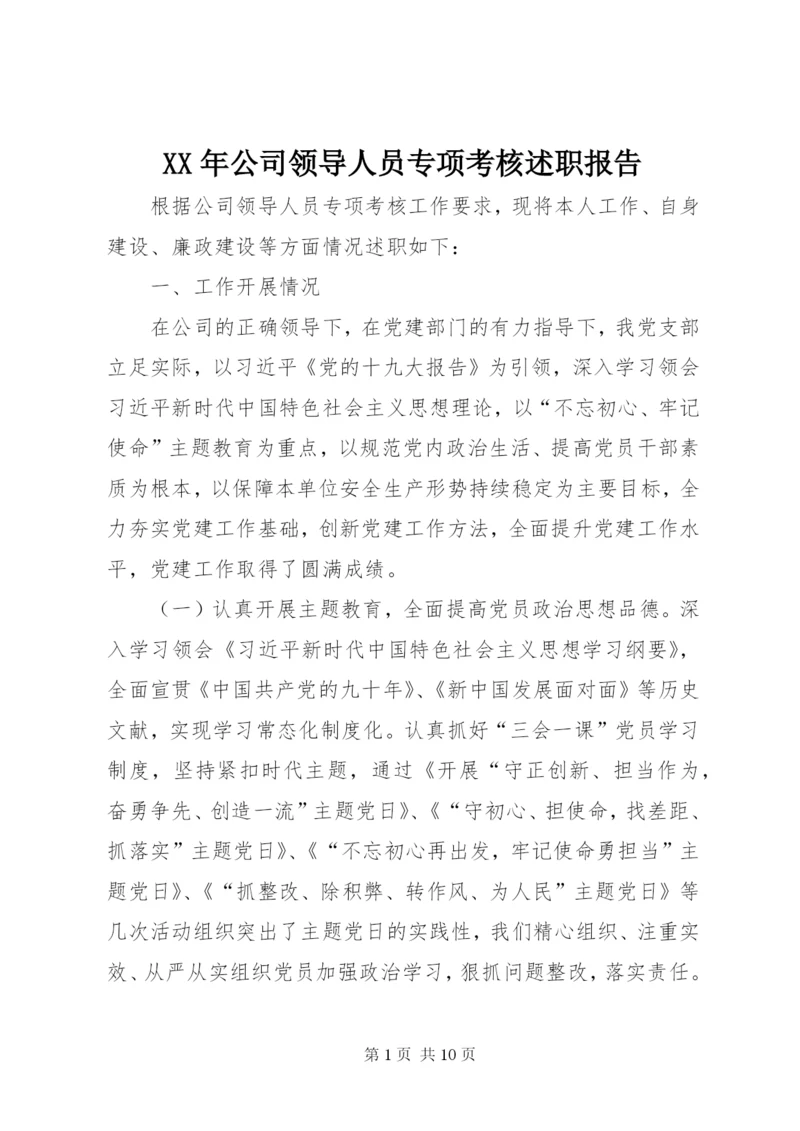 XX年公司领导人员专项考核述职报告.docx