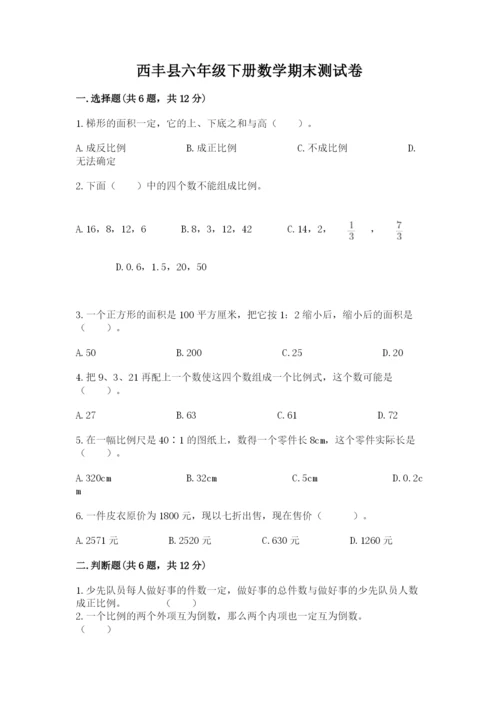 西丰县六年级下册数学期末测试卷（完整版）.docx