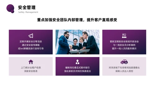 紫色圆圈简约商务风物业管理品质提升PPT模板员工培训