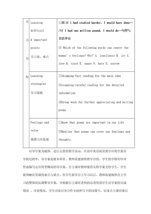 导学案在高中英语阅读课堂的应用研究