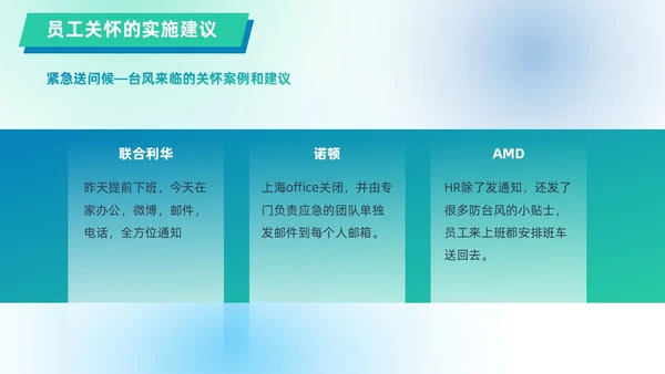 蓝绿色渐变简约几何形状风格员工关怀管理PPT