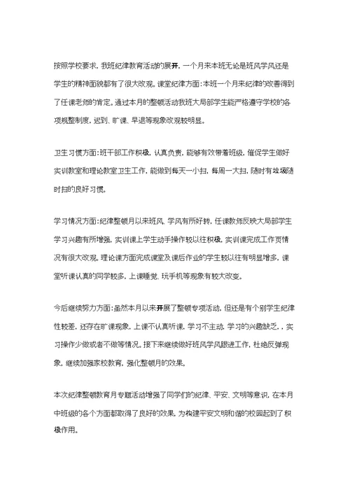 纪律教育整顿月总结