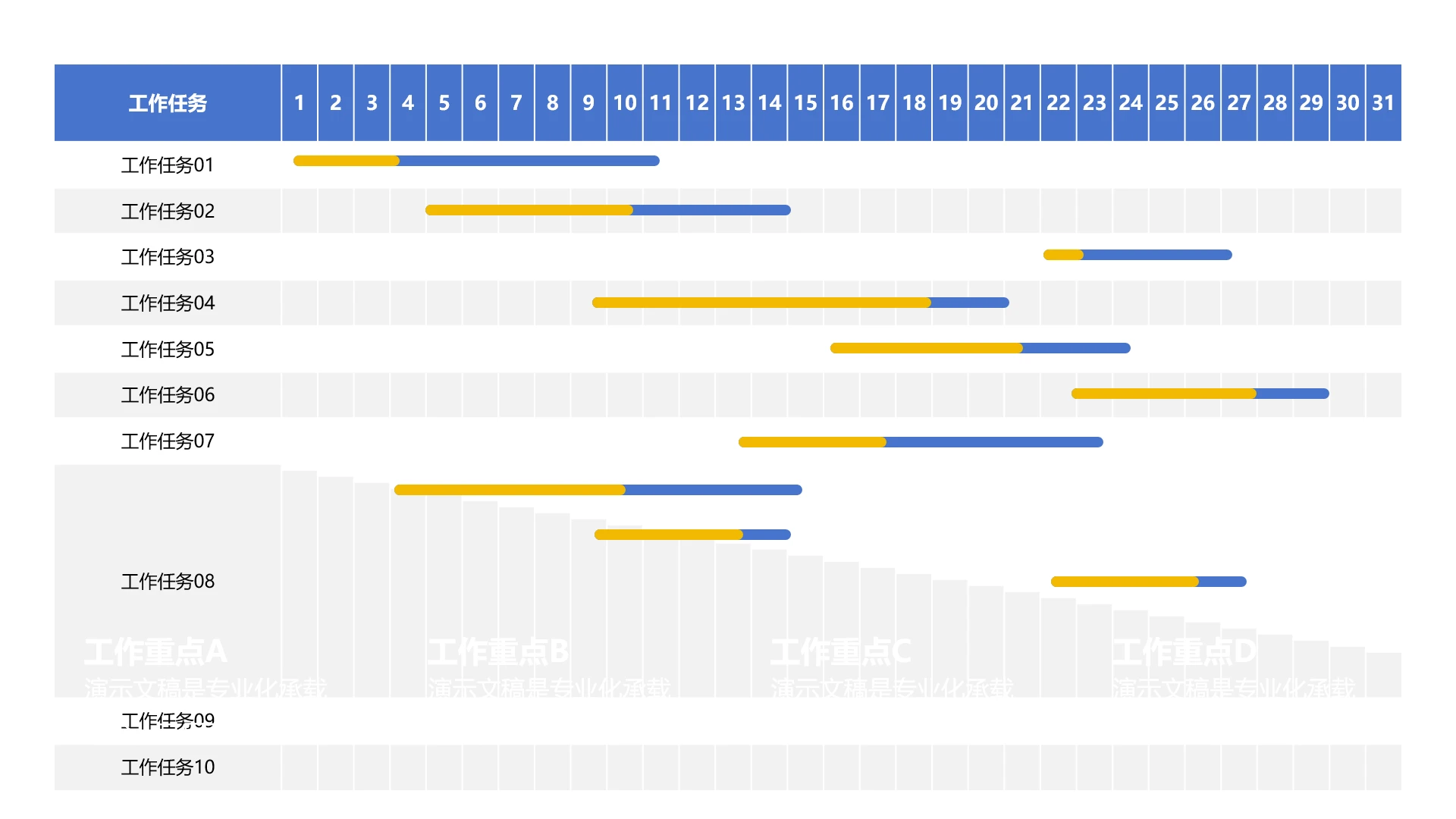 单页PPT项目进度规划月表模板
