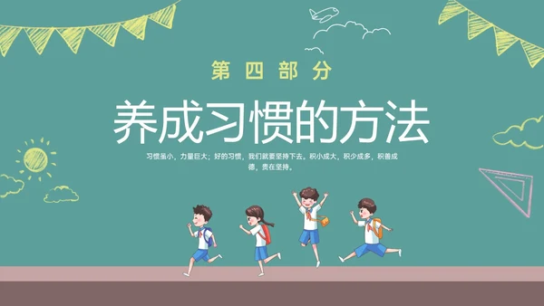 绿色黑板风格卡通习惯养成主题班会PPT课件