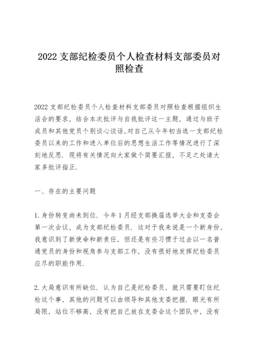 2022支部纪检委员个人检查材料支部委员对照检查.docx