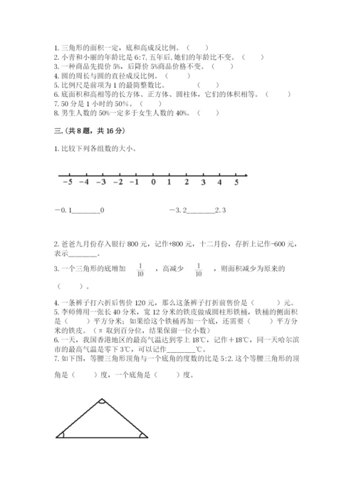 河南省平顶山市六年级下册数学期末测试卷（含答案）.docx