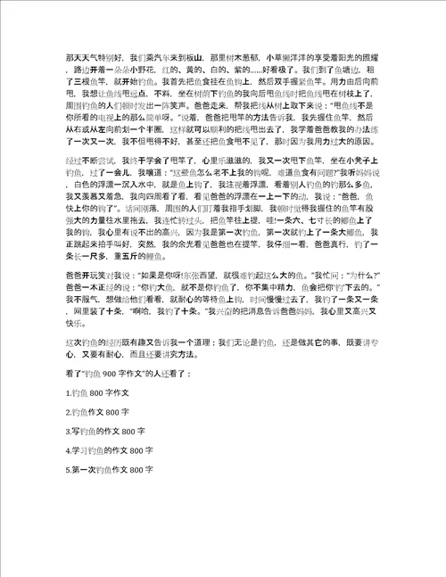 钓鱼900字作文钓鱼作文600字