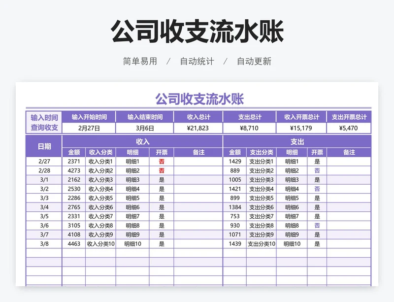 公司收支流水账