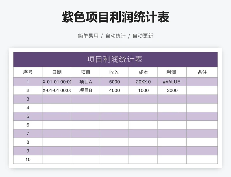 紫色项目利润统计表