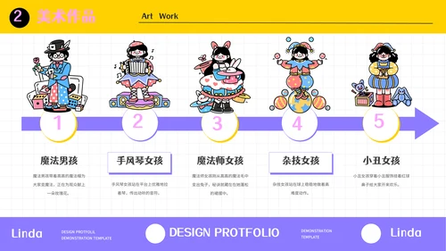 卡通风格设计师作品集通用PPT模板