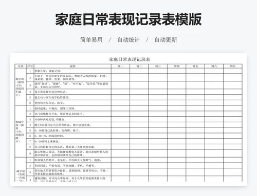 家庭日常表现记录表模版