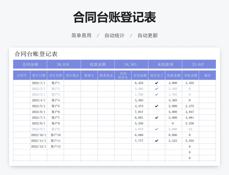合同台账登记表