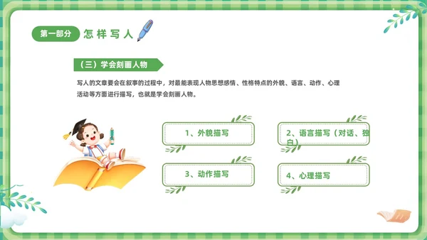 绿色清新卡通儿童小学生学作文方法与技巧培训课件PPT作文作文教学
