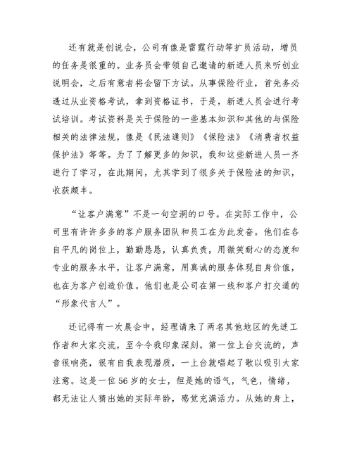 保险公司实习工作个人总结