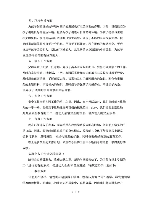 大班个人工作计划(5篇)
