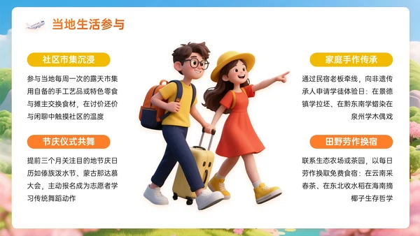 橙黄色3D关于跨越山海的慢旅行计划PPT模板