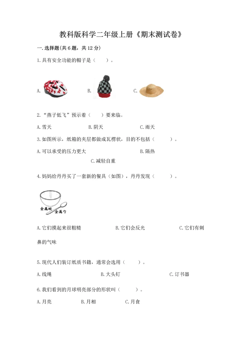 教科版科学二年级上册《期末测试卷》附参考答案【考试直接用】.docx