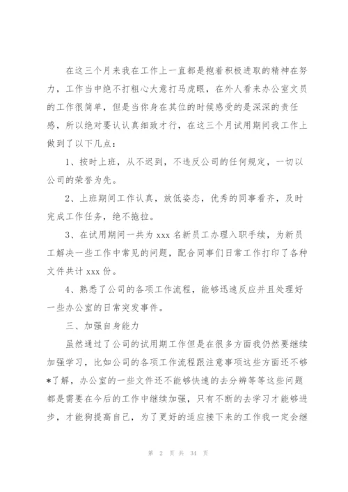文员试用期转正工作总结15篇.docx