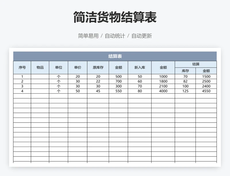 简洁货物结算表