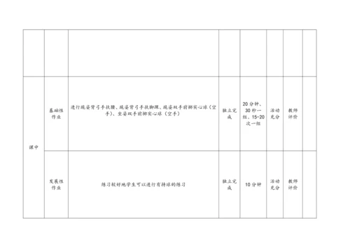 人教版体育八年级上册：第二章 田径 作业设计（表格式）