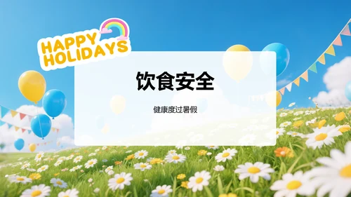 蓝色插画风暑假安全主题班会PPT模板