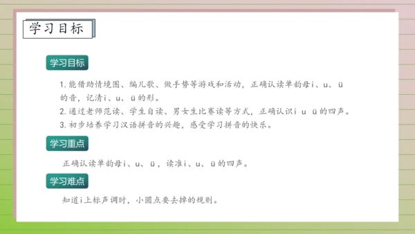 【课堂无忧】汉语拼音-2. i u ü 任务型教学（第1课时）（课件）