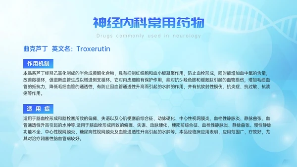 蓝色简约展板风神经内科常用药解析培训PPT课件