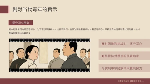 红色复古风红色历史题材觉醒年代青年观后感PPT