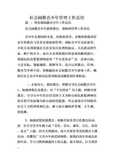 社会闲散青少年管理工作总结