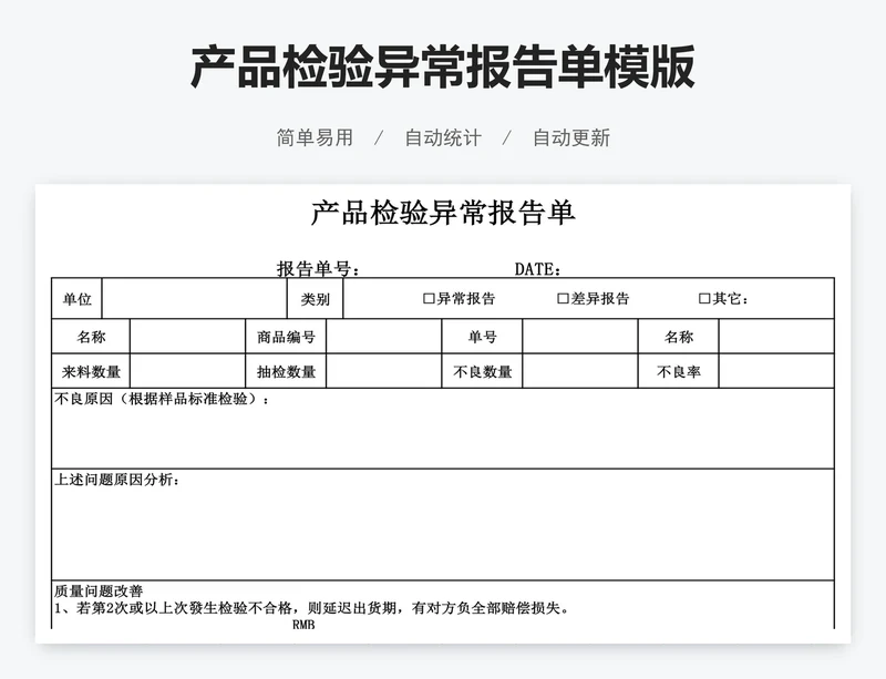 产品检验异常报告单模版