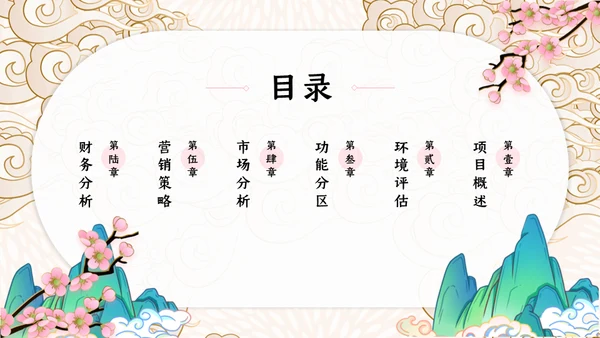 中国风云纹旅游项目商业融资计划书通用PPT模板