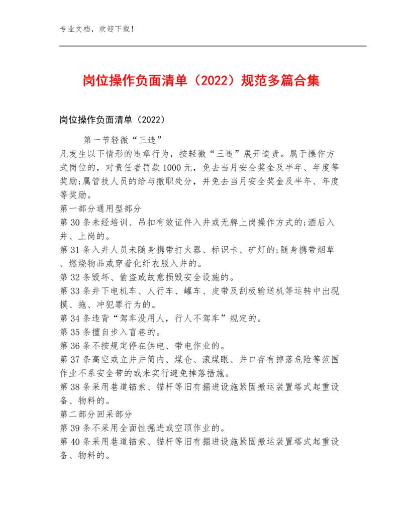 岗位操作负面清单（2022）规范多篇合集.docx