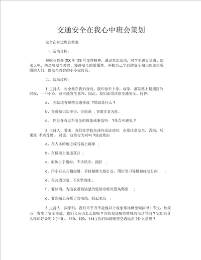 交通安全在我心中班会策划