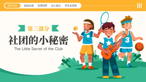 黄绿色插画风社团招新社团介绍通用模板PPT模板