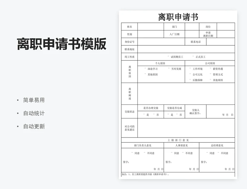 离职申请书模版