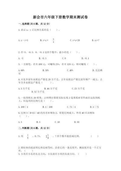新会市六年级下册数学期末测试卷精品附答案.docx