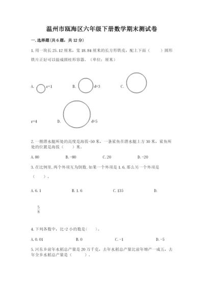 温州市瓯海区六年级下册数学期末测试卷及答案一套.docx