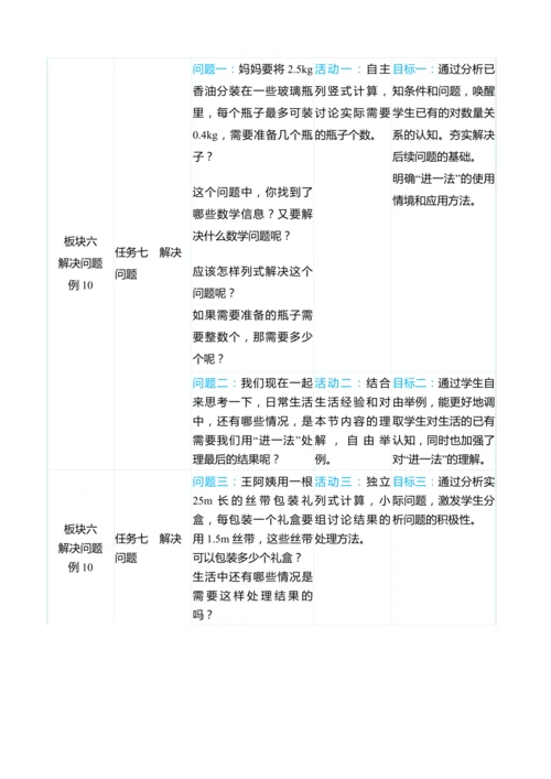 （大单元整体教学）第三单元 小数除法 单元分析（表格式）教学设计