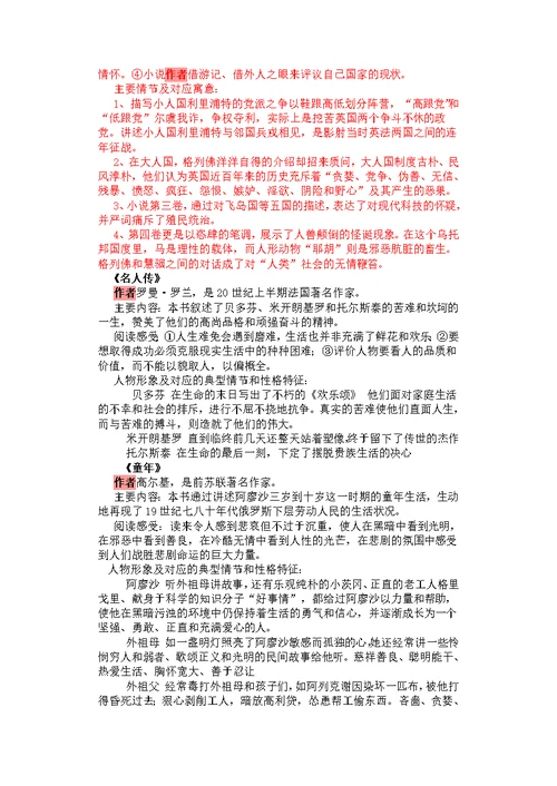 中考课外文学名著阅读复习梳理