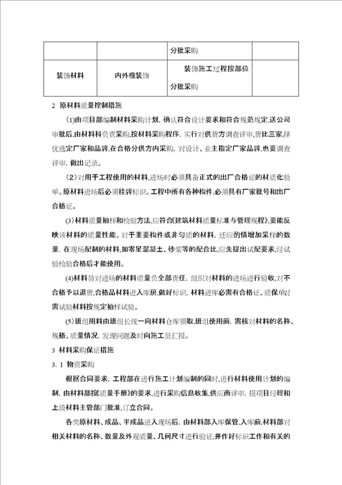 材料投入计划及其保证措施