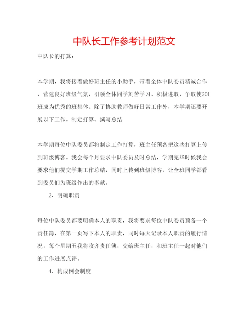 精编中队长工作参考计划范文.docx